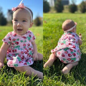 Wonder Nation | Strawberry Short Sleeve Dress & Diaper Cover | Size 0-3 Months
